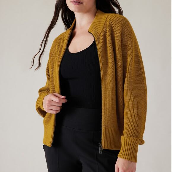 Athleta En Route Full Zip Sweater Thermolite Cardigan Jacket Palo Verde Wool - Picture 3 of 11